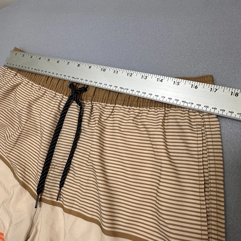 Quiksilver Swim Trunks Mens Large Tan Orange New Striped 7 Inseam Board Shorts